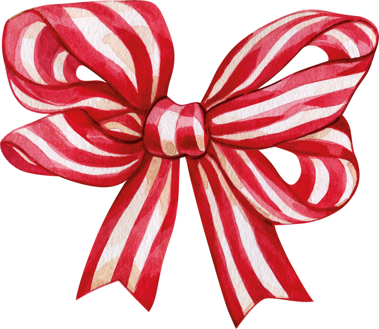 Red gift bow. Watercolor drawing. Christmas decoration